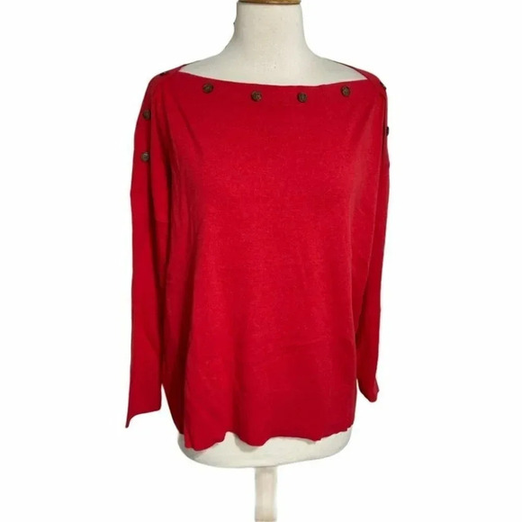 J. Crew S/M Red button boat neck‎ sweater with buttons - Picture 7 of 8